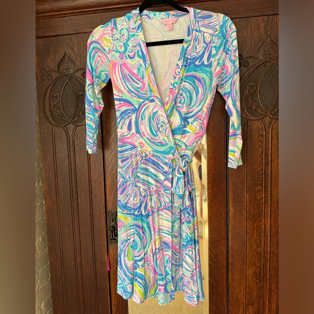 EUC XXS Lilly Pulitzer Emilia Wrap Dress in Gillty Pleasure